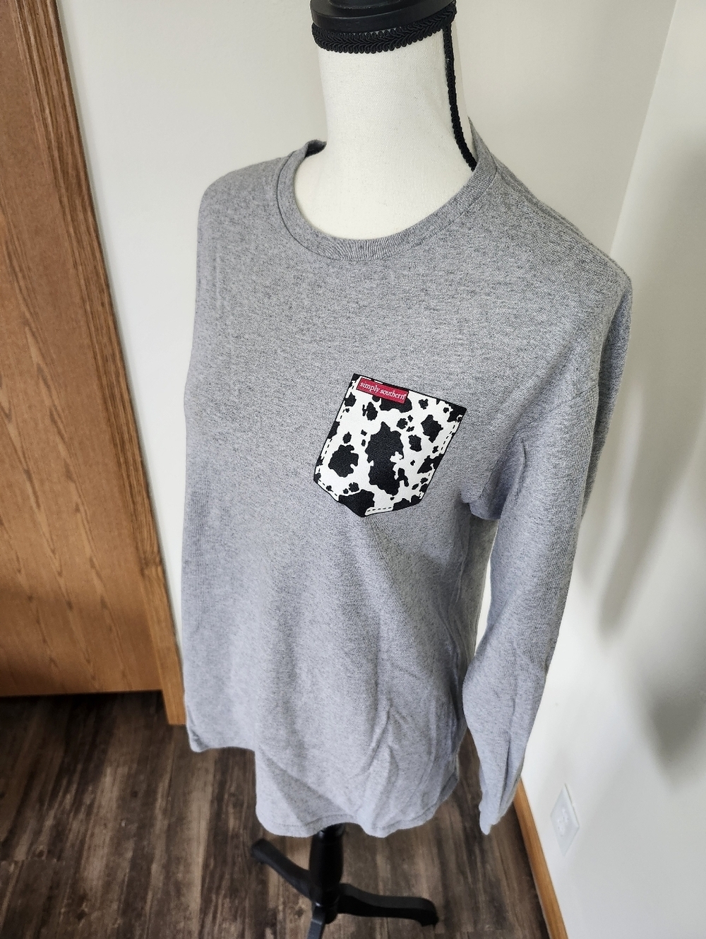 Simply Southern Living the Scrub Life Gray Cow Print Graphic T Shirt - Picture 3 of 4